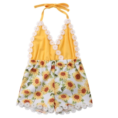 Baby Sunflower Halter One piece Romper Toddler