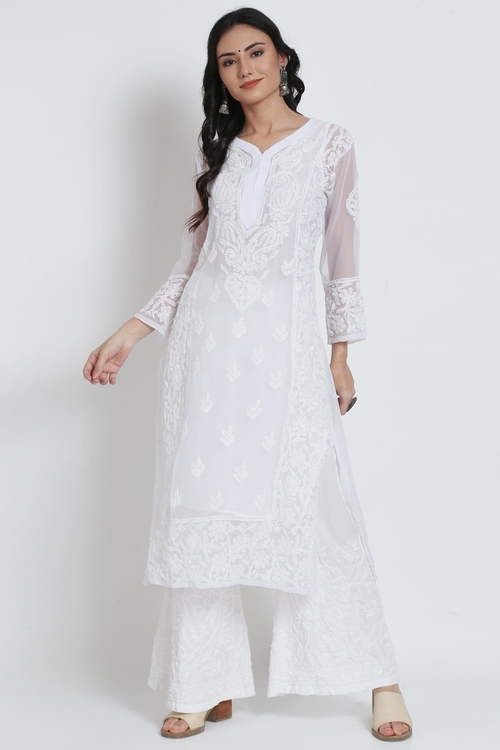 Chikankari Kota Cotton straight Kurta with Matching Slip (Size-XL)