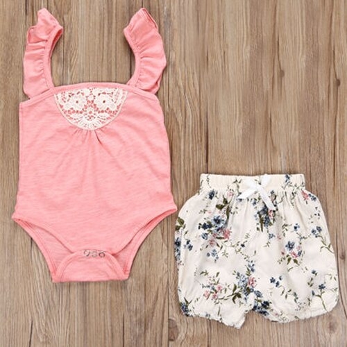 Newborn Infant Baby Girl Summer Clothes Set Lace