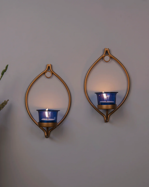 Set of 2 Decorative Golden Eye Wall Sconce/Candle Holder