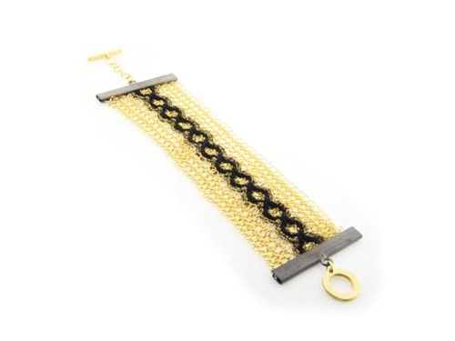 Fronay 92137 7.5 in. Handmade Gold Plated Sterling Silver Flower Mesh 