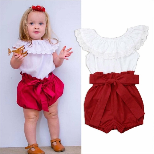 AU Toddler Baby Girl Kid Lace Tops + Red Pants