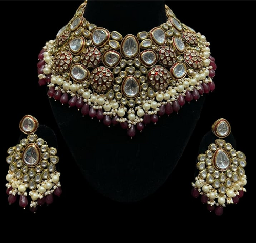 Alloy Gold-plated Maroon Jewel Set