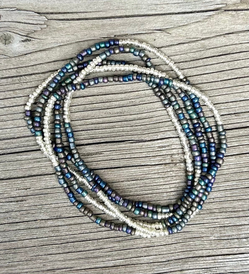 Purple Haze Silver-Striped Beaded 5-Wrap Bracelet