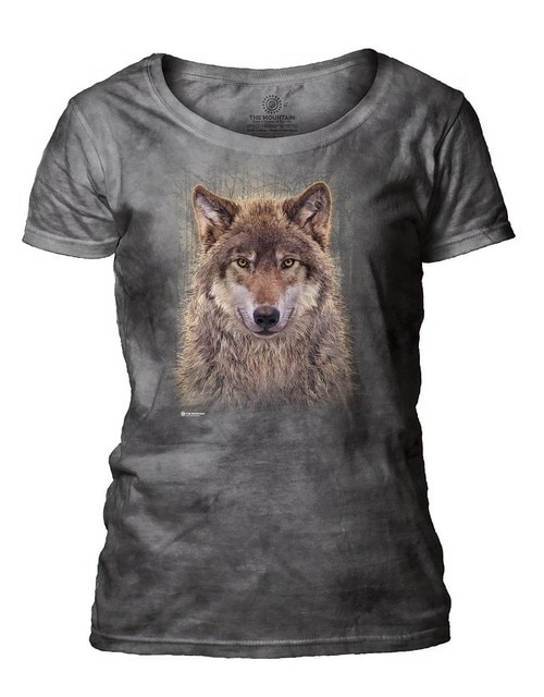 The Mountain 2765424 Grey Wolf Forest Ladies Scoop Neck T-Shirt - 2XL