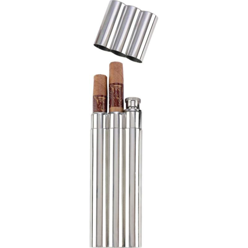 BNFUSA KTFLKCGM 2 oz. Stainless Steel Flask With 2 Cigar Tubes In Rema