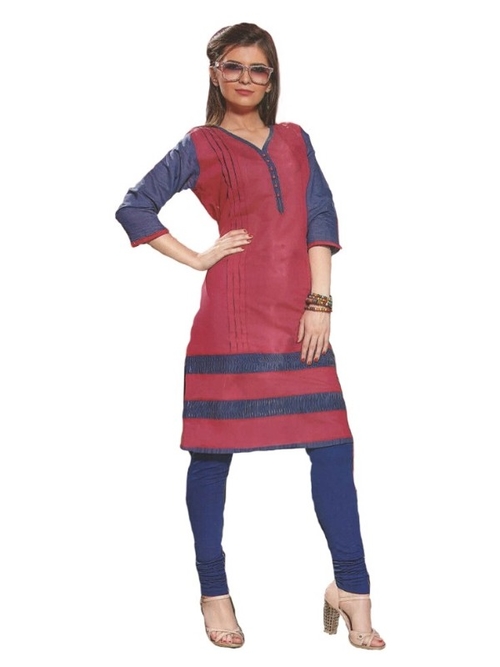 Pink And Blue Self Designed Casual Women’s Kurti