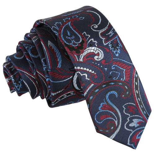 Cypress Paisley Skinny Tie - Navy & Burgundy