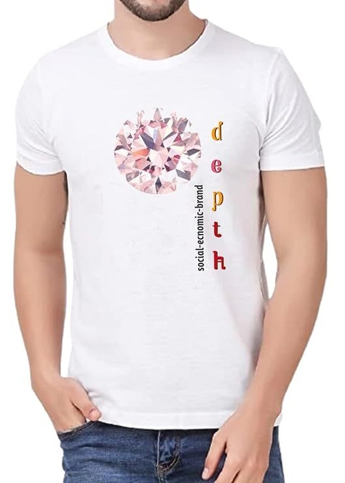 ROUND NECK HALF SLEEVES "DEPTH" PRINTED TSHIRT FOR MEN (Size-L)