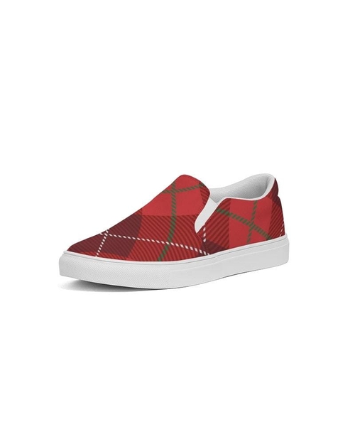 Womens Sneakers - Red Plaid Canvas Sports Shoes / Slip-on
