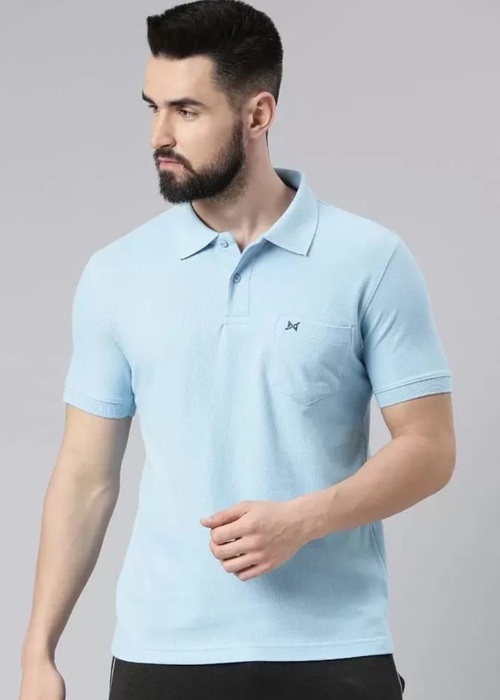 Sky Blue Cotton Polo Tshirt With Pocket