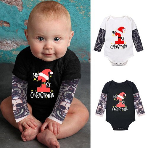 Newborn Baby Boy Tattoo Printed Long Sleeve