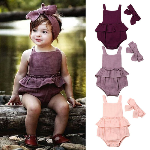 Newborn Baby Girls Boys Jumpsuits Headband 2pcs