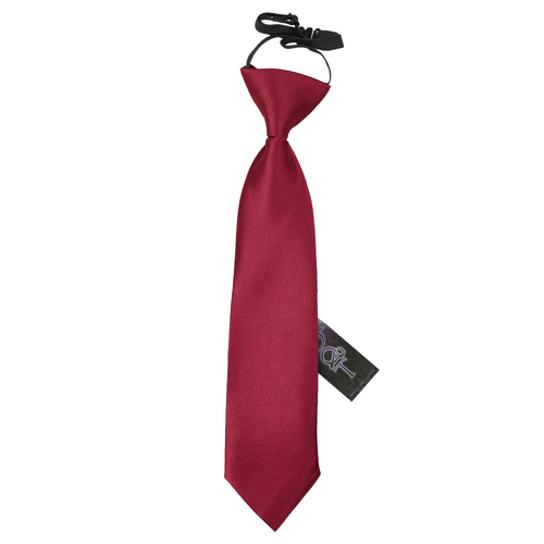 Plain Satin Elasticated Tie - Boys - Burgundy