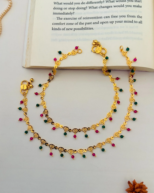 Beautiful Gold Plated Multibeads Anklets