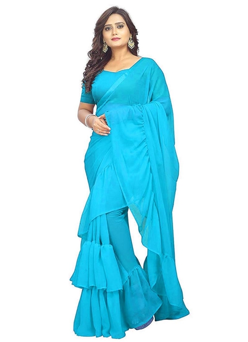 Generic Women's Georgette Saree (Blue, 5-6 Mtrs)