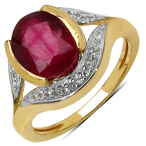 14K Yellow Gold Plated 3.60 Carat Genuine Ruby & White Topaz .925