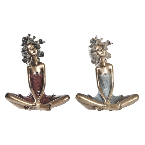 Decorative Figure DKD Home Decor Red Turquoise Golden Lady 20 x 9 x 23