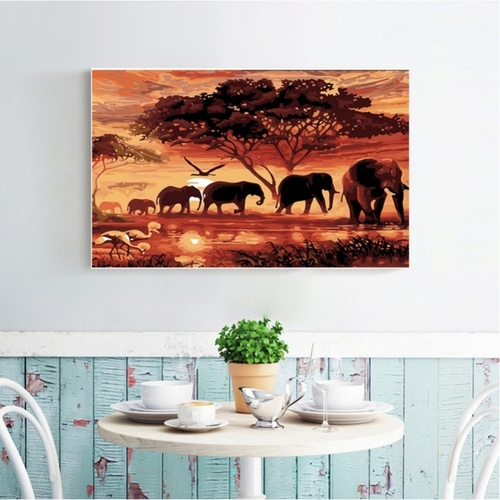 Elephants In The Sunset 5D Diamond Painting Full