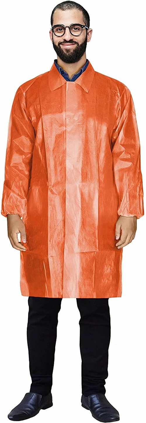 PP Lab Coat. Orange 3X-Large PP with PE Film 40 GSM Frock with Elastic