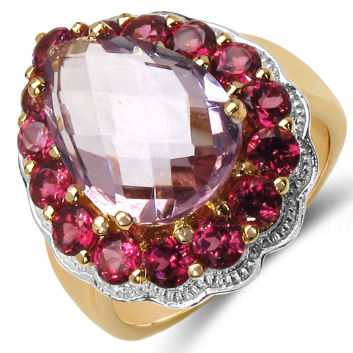 14K Yellow Gold Plated 6.75 Carat Genuine Amethyst & Rhodolite .925