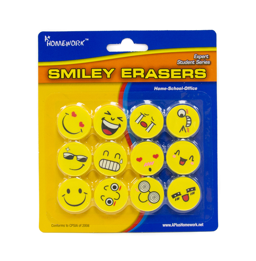 A+ Homework Smiley Erasers - 48 Count, 12 Piece