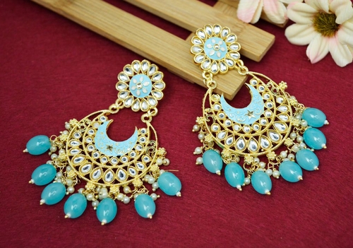 Traditional Kundan Gold Plated Pearl Drop Earrings Jewellery For Women