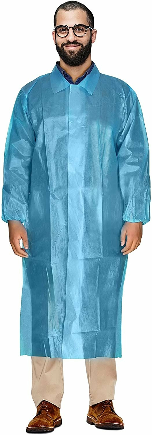 Disposable Gowns X-Large. Pack of 10 Blue Lab Coat Men 40 gsm