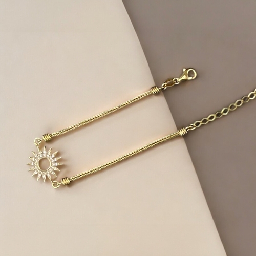 Handmade Sterling Silver with Gold Plating Sun Charm Bracelet 