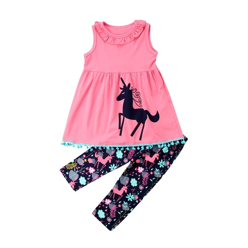 Pink Horse Sleeveless Kids Baby Girl Unicorn