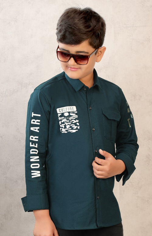 Boys Printed Cotton Casual Shirt (Color Teal Blue) (Size 4 - 5 Years)