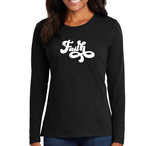 Womens Long Sleeve Graphic T-shirt - Faith Script Illustration