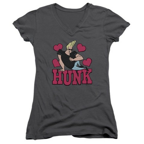 Trevco Johnny Bravo-Hunk - Junior V-Neck Tee - Charcoal, Large