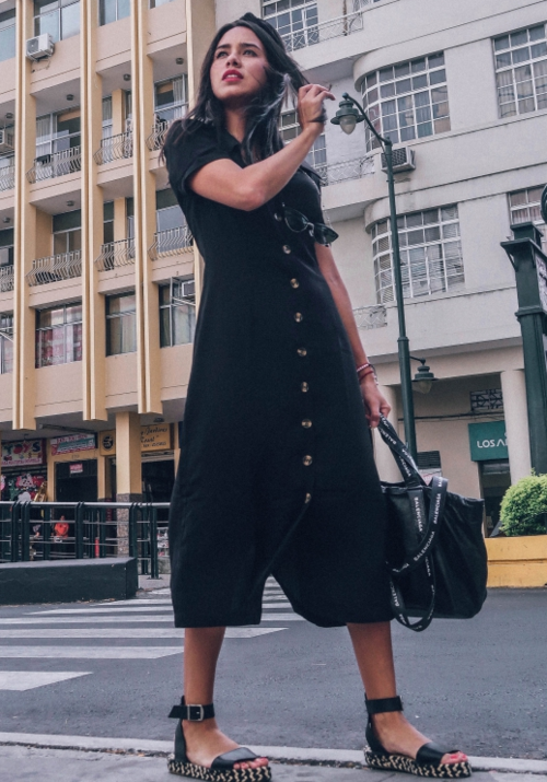 Black Summer Buttoned Casual Shirt Maxi Dress
