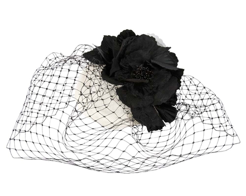 White & black pillbox with flower & veil