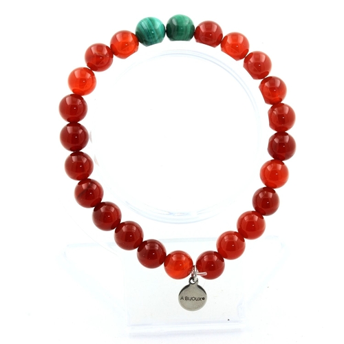 Malachite from Congo + Red Agate Bracelet 8 mm Beads.