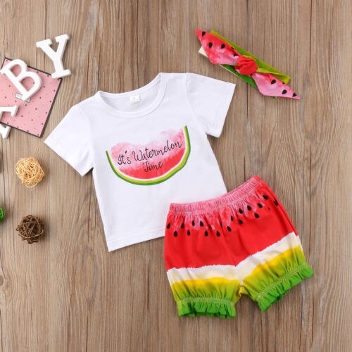 Baby 3pcs Girl Romper Top Watermelom Shorts Pants