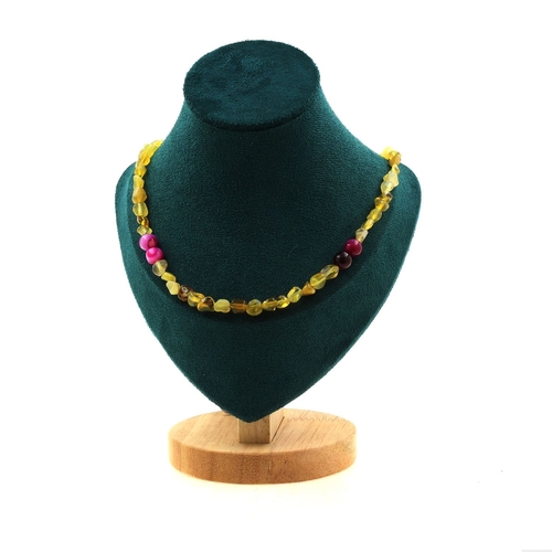 Fuchsia Cracked Agate 8 mm + Yellow Opal beads necklace