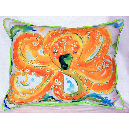 Betsy Drake HJ083 Orange Octopus Large Indoor-Outdoor Pillow 16 in. x 