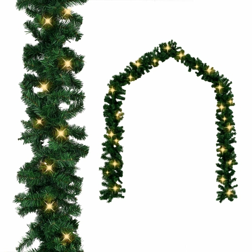 Christmas Garland with LED Lights Green 16.4' PVC