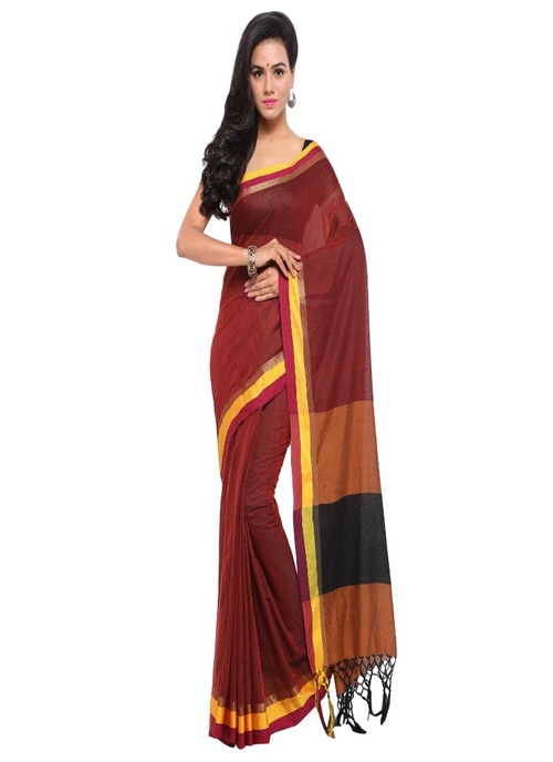 Generic Women's Linen Saree (Maroon, 5-6 Mtrs)