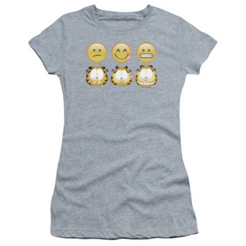 Trevco Garfield-Emojis Short Sleeve Junior Sheer Tee, Athletic Hea