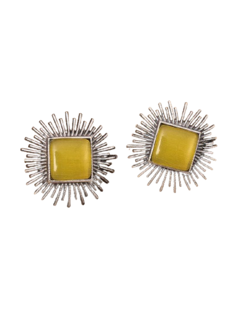 Silver Plated Brass Yellow Stone Studded Ray Earrings