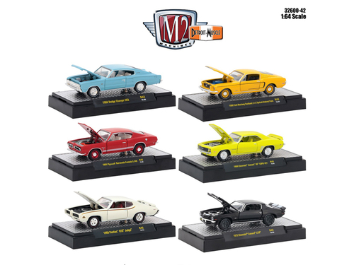 Detroit Muscle 6 Cars Set Release 42 IN DISPLAY CASES 1/64 Diecast