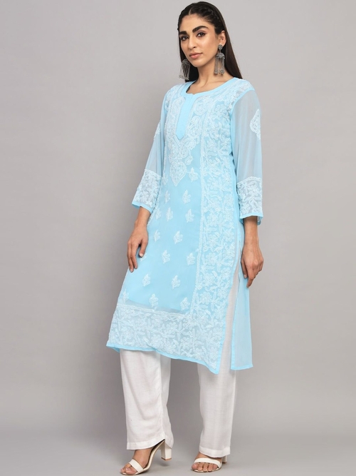 Chikankari Kota Cotton straight Kurta with Matching Slip (Size-XL)
