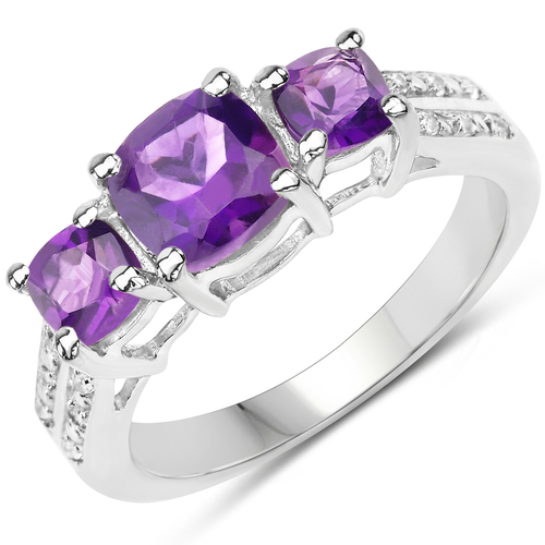 1.58 Carat Genuine Amethyst & White Topaz .925 Sterling Silver Ring