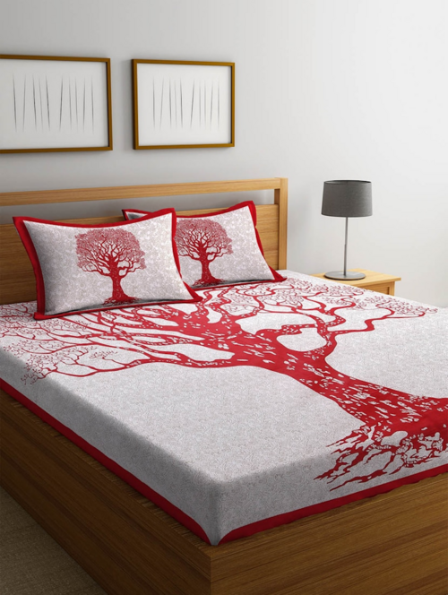 Printed Double Bedsheet With 2 Pillow Cover (Red)
