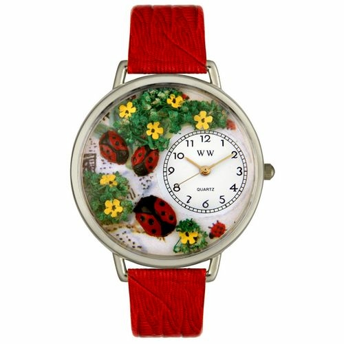 Ladybugs Red Leather And Silvertone Watch