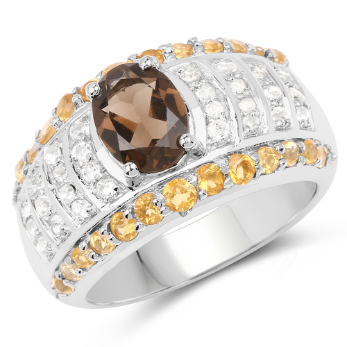 2.39 Carat Genuine Smoky Quartz, Citrine and White Topaz .925 Sterling