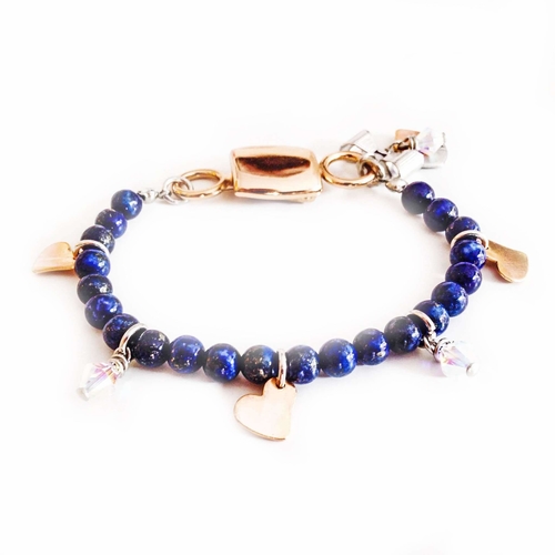 Lapis lazuli gem stone bracelet with rose gold charms